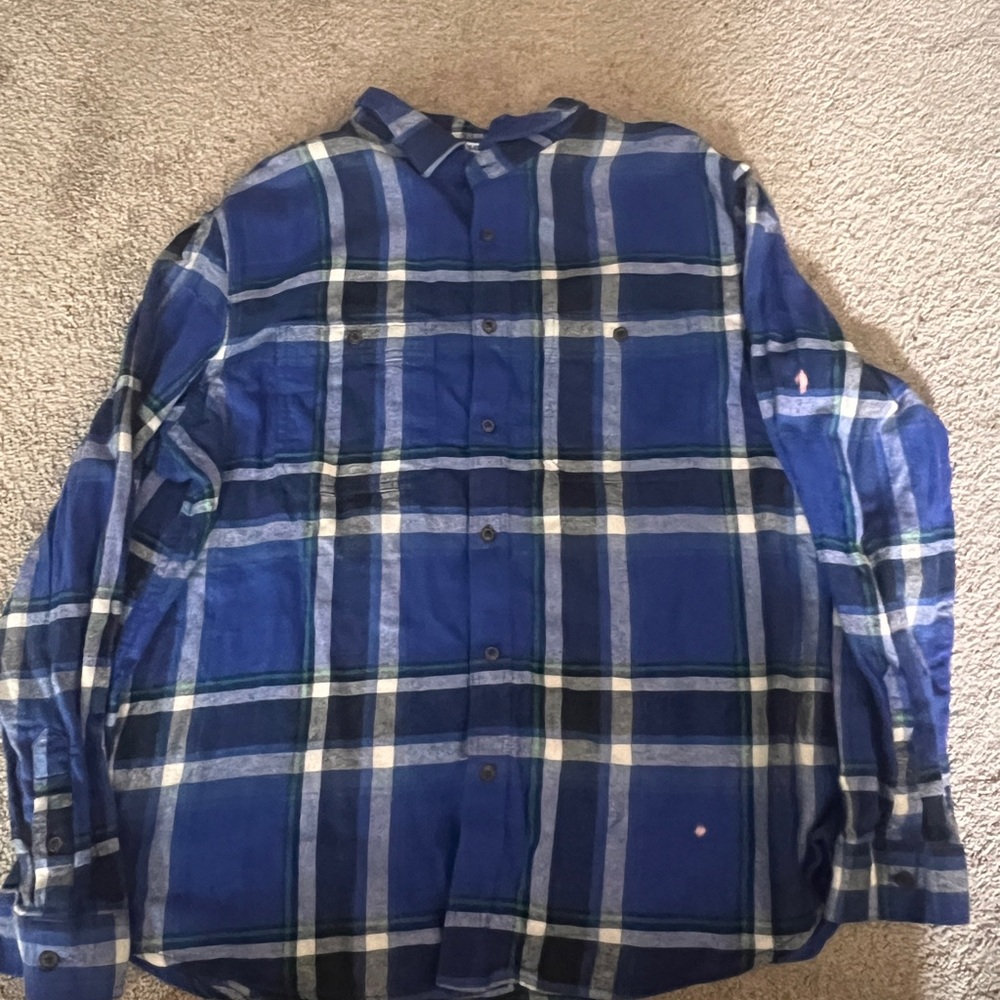 Old Navy Men's Blue and White Plaid Shirt
